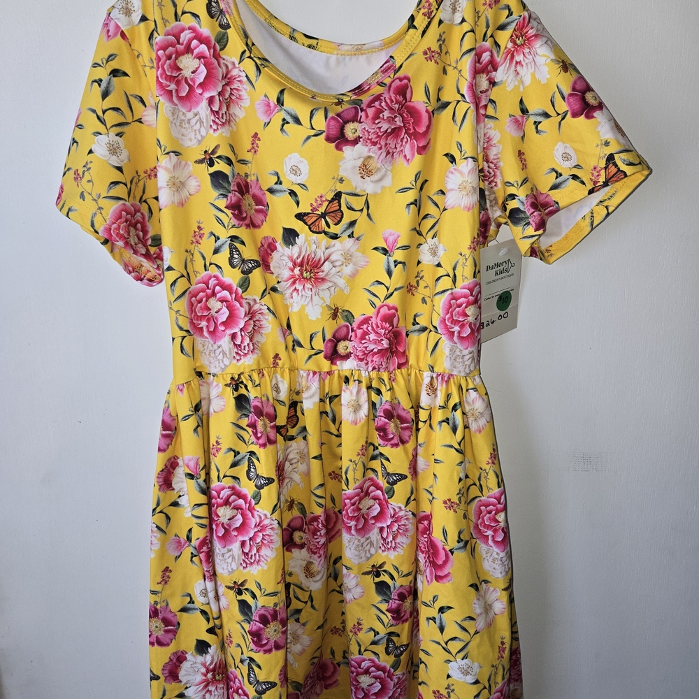 Vibrant Floral Kids Dress in Yellow and Pink